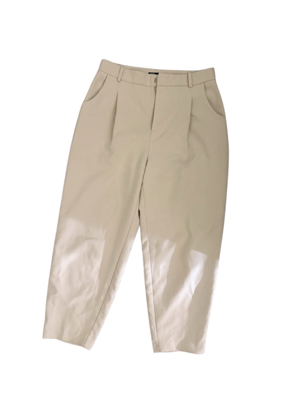 Zara Classic High-Waist Cream Tailored Pants barrel wide leg Sz small